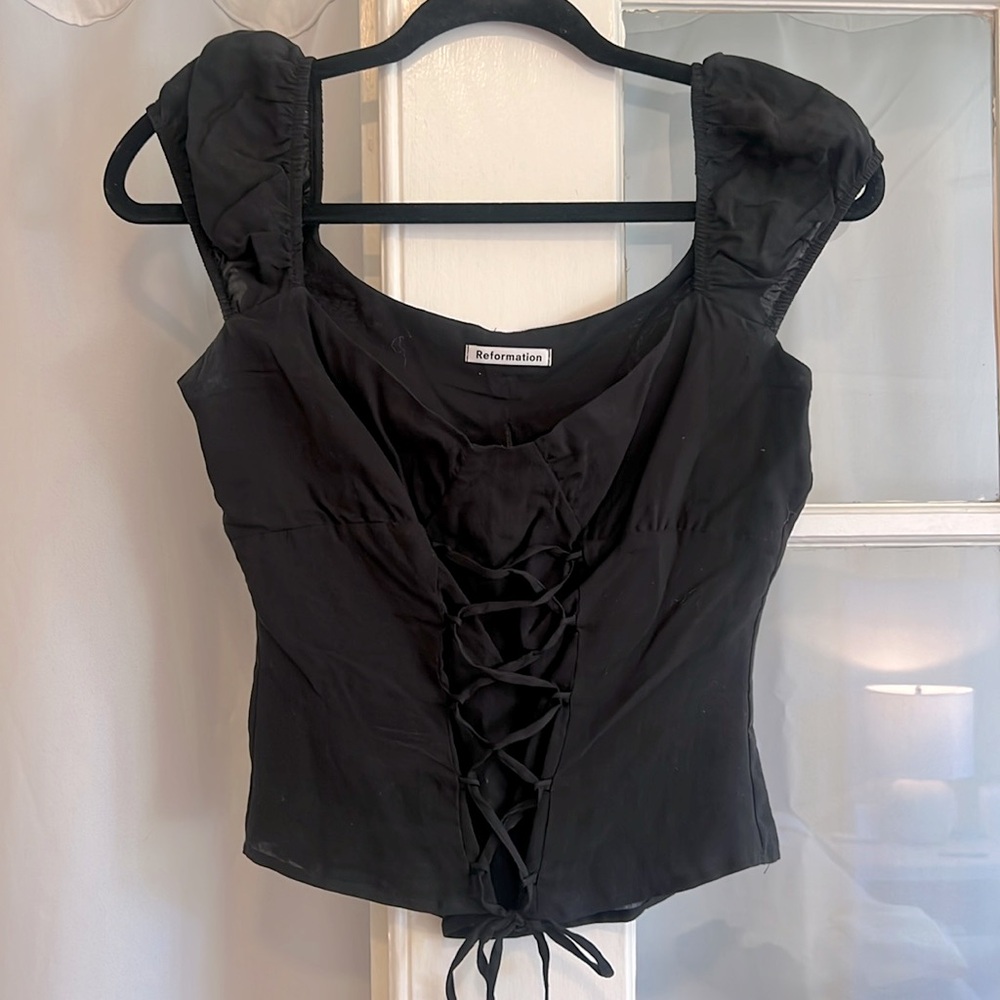 Reformation Black Lace-Up Top